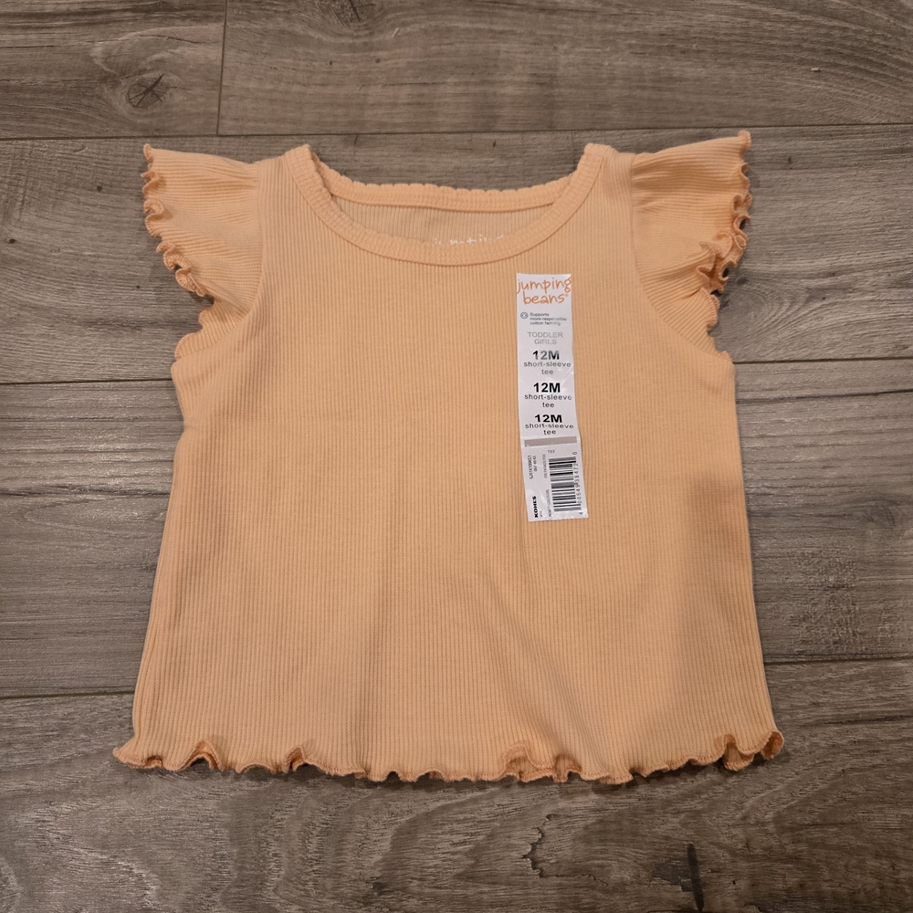 Jumping Beans Paradise Peach Flutter Sleeve Lettuce Ribbed Tee – 12M